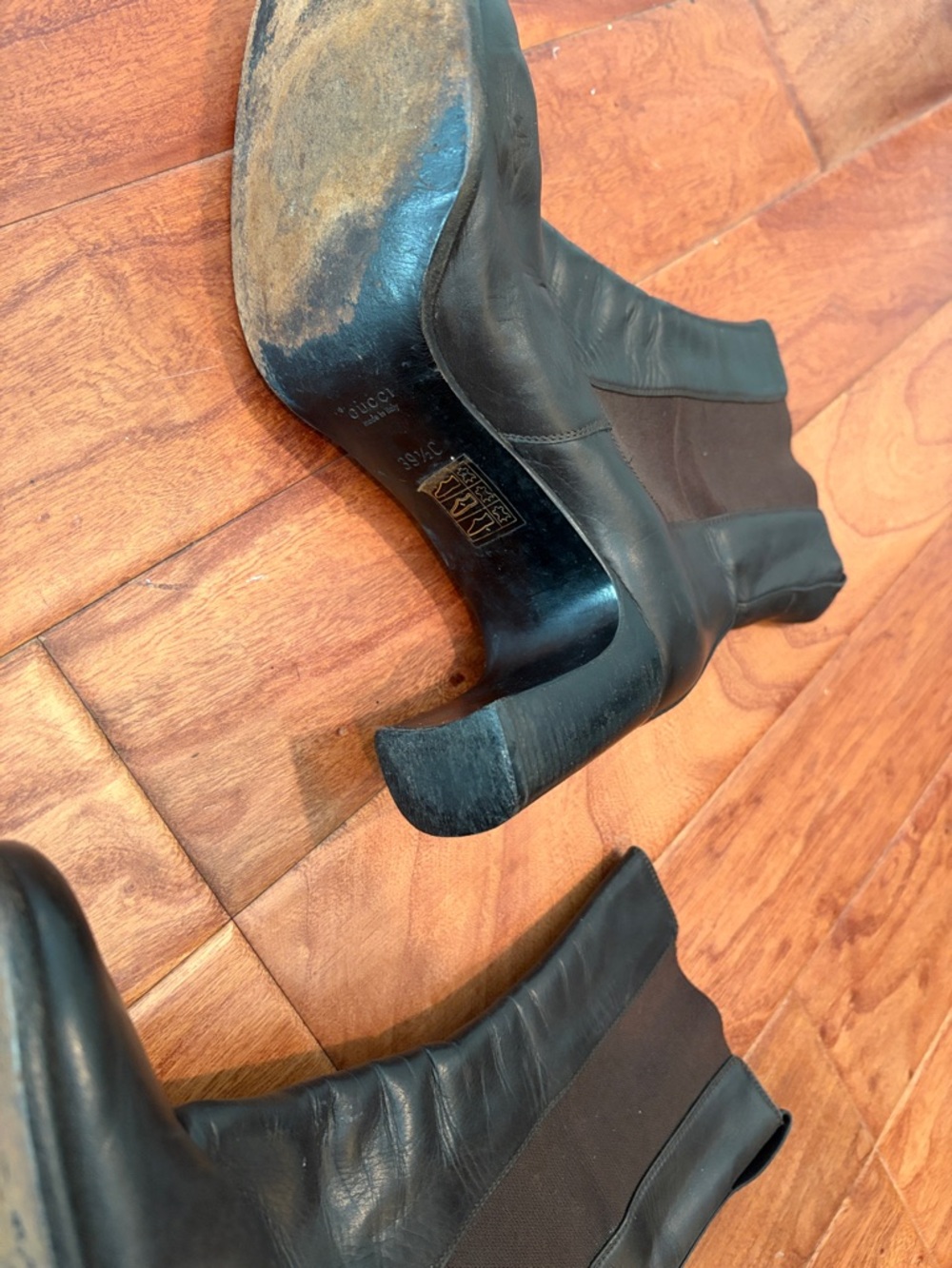Authentic Gucci Vintage Brown Leather High Ankle Heeled Chelsea Boots Size 39.5 - Picture 8 of 11